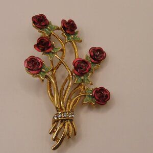 Vintage Gold Tone Bouquet of Roses Brooch